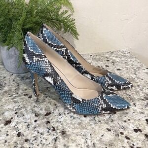 Botkier New York Marci Blue Black Snakeskin Embossed Leather Pumps Heels 10M